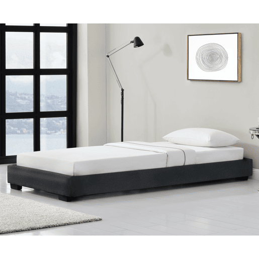 Corium Cama individual Masari com estrado estofado em pele sintética  MDF 90 x 200 cm- Preto