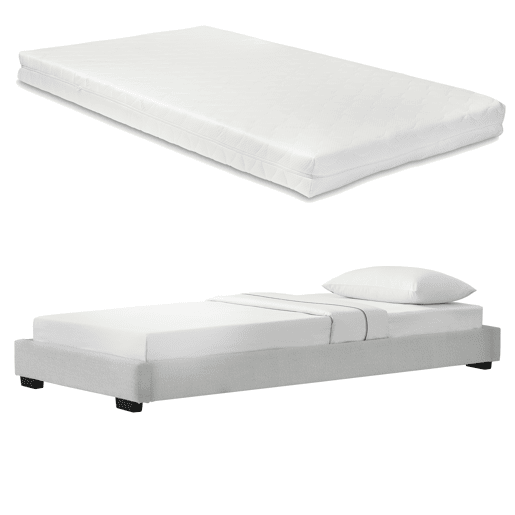 C?rium Cama individual Solingen estofada em pele sintética com colchão de espuma fria 90 x 200- Branco
