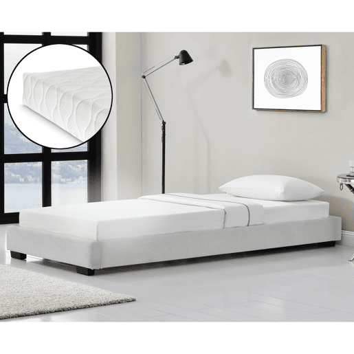 C?rium Cama individual Solingen estofada em pele sintética com colchão de espuma fria 90 x 200- Branco