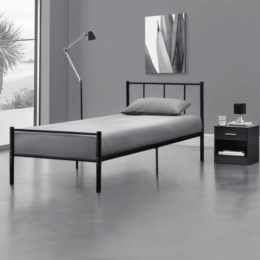 Cama individual Laos com estrado de molas- metal- 90 x 200cm- Preto en.casa