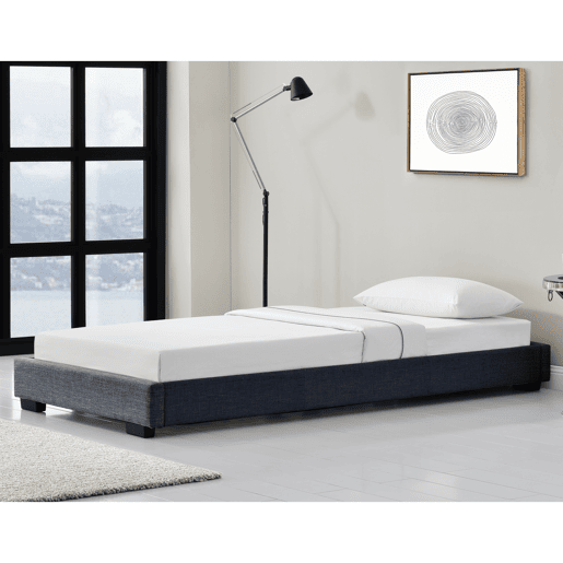 Corium Cama individual Masari com estrado estofado em tela  MDF 90 x 200 cm- Cinzento escuro