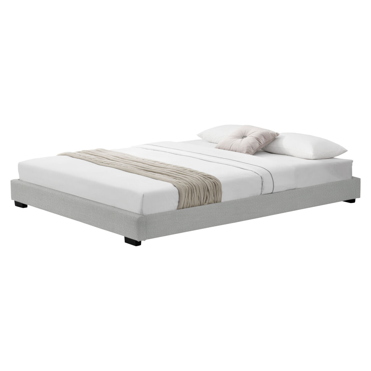 Corium Cama doble Masari con somier tapizado en piel sintética 186x214 Blanco/ Beige