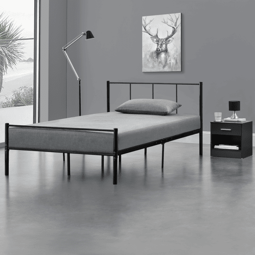 Cama individual Laos com estrado de molas- metal- 120 x 200cm- Preto en.casa