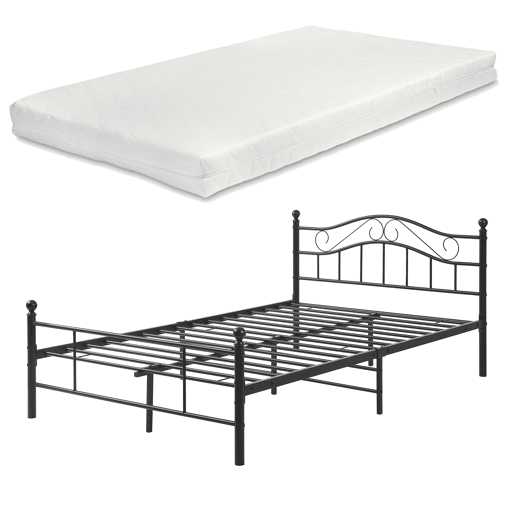 Cama de metal Florenz com cabeceira e colchão 120x200 Preto en.casa Cama de metal Florenz com cabeceira e colchão 120x200 Preto en.casa
