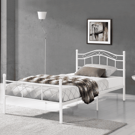 Cama de metal Florenz com cabeceira 120x200 Branco en.casa