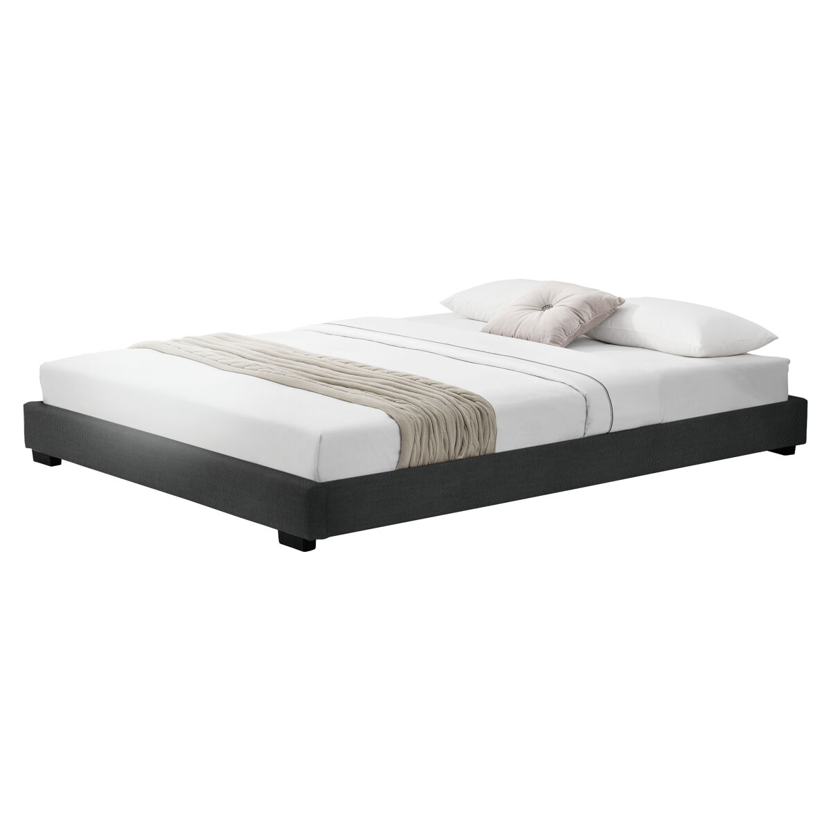 Corium Cama doble Masari con somier tapizado en piel sintética 186x214 Negro