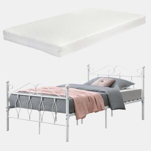 Cama individual Apolda Metal com colchão 120 x 200 cm Apoio de cabeça branco mate en.casa