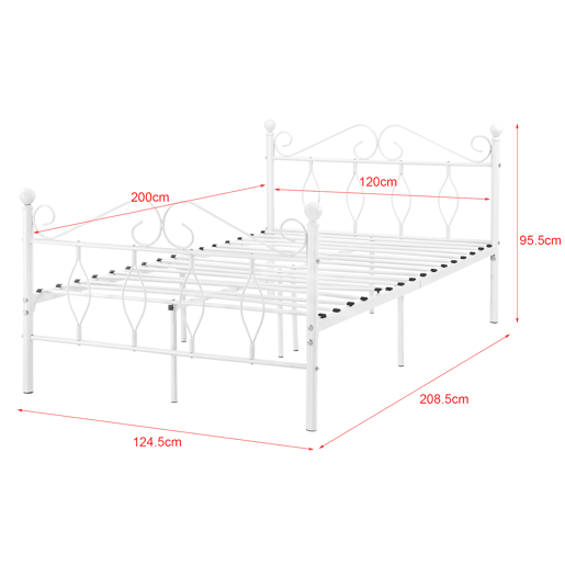 Cama individual Apolda Metal com colchão 120 x 200 cm Apoio de cabeça branco mate en.casa