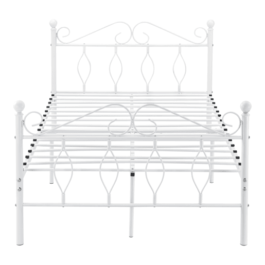 Cama individual Apolda Metal com colchão 120 x 200 cm Apoio de cabeça branco mate en.casa