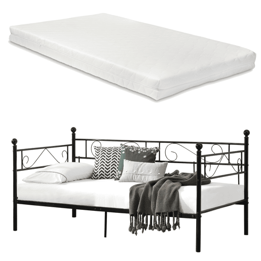 Sofá cama individual Granada com colchão de espuma fria 90 x 200 cm aço - Preto en.casa