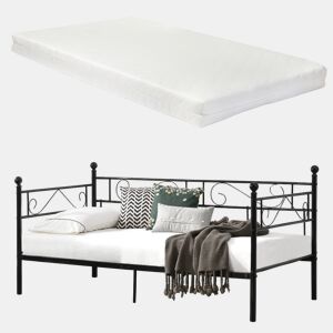 Sofá cama individual Granada com colchão de espuma fria 90 x 200 cm aço - Preto en.casa