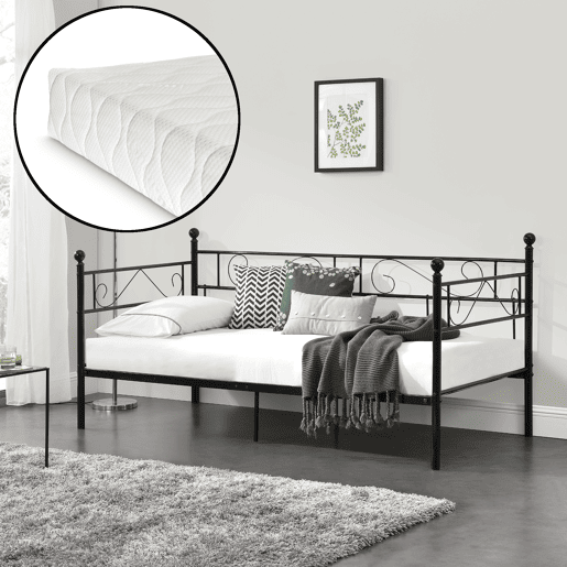 Sofá cama individual Granada com colchão de espuma fria 90 x 200 cm aço - Preto en.casa