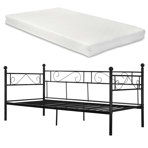 Sofá cama individual Granada com colchão de espuma fria 90 x 200 cm aço - Preto en.casa