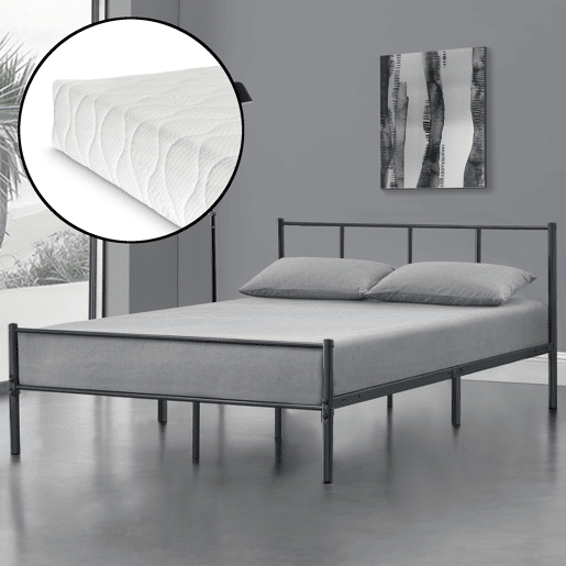 Cama individual Laos com estrado metálico e colchão 120 x 200 cm- Cinzento escuro mate en.casa
