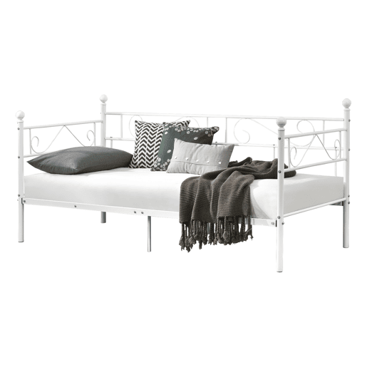 Cama individual  Sofá Granada metal robusto 100 x 200- Branco en.casa