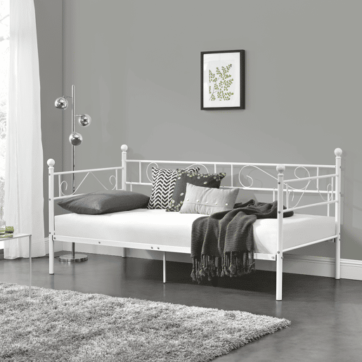Cama individual  Sofá Granada metal robusto 100 x 200- Branco en.casa