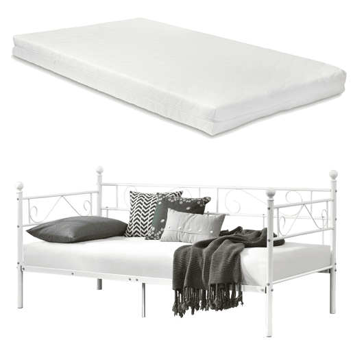 Cama individual Granada com colchão metálico de espuma fria 100x200 cm- Branco en.casa