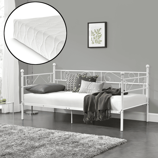 Cama individual Granada com colchão metálico de espuma fria 100x200 cm- Branco en.casa