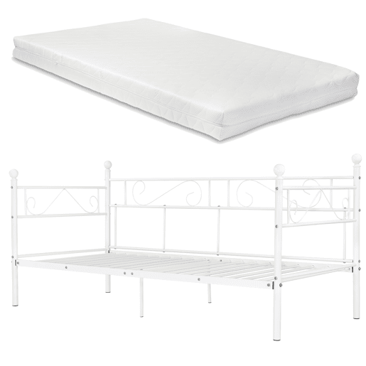 Cama individual Granada com colchão metálico de espuma fria 100x200 cm- Branco en.casa