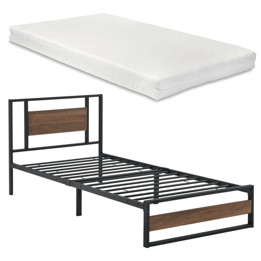 Cama individual Villach com estrado de molas e colchão 90 x 200cm- Efeito preto mate e nogueira en.casa