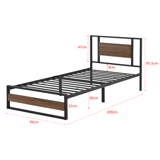 Cama individual Villach com estrado de molas e colchão 90 x 200cm- Efeito preto mate e nogueira en.casa