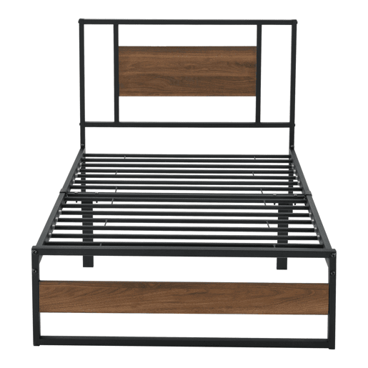 Cama individual Villach com estrado de molas e colchão 90 x 200cm- Efeito preto mate e nogueira en.casa