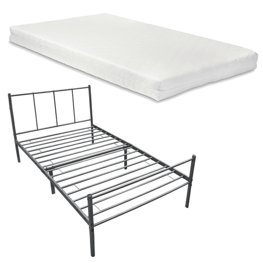 Cama individual Laos com estrado metálico e colchão 90 x 200 cm- Cinzento escuro mate en.casa