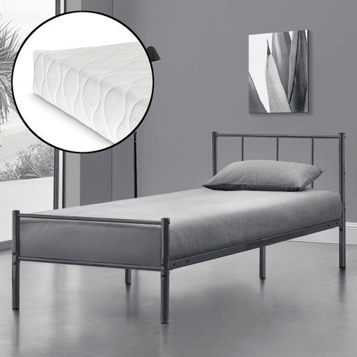 Cama individual Laos com estrado metálico e colchão 90 x 200 cm- Cinzento escuro mate en.casa