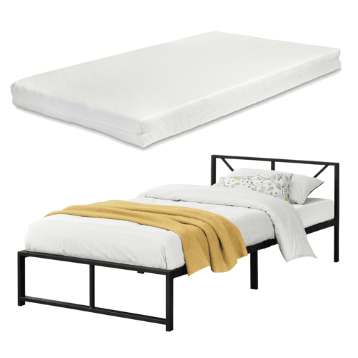 Cama individual Meran Metálica com Colchão de Espuma Fria- 90 x 200 cm Base de Beliche Aço Preto en.casa