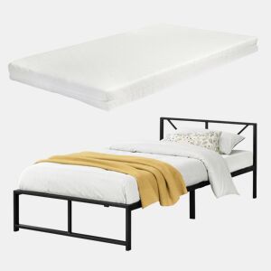 Cama individual Meran Metálica com Colchão de Espuma Fria- 90 x 200 cm Base de Beliche Aço Preto en.casa