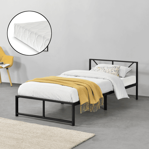 Cama individual Meran Metálica com Colchão de Espuma Fria- 90 x 200 cm Base de Beliche Aço Preto en.casa