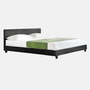Cama casal Albacete estofada em pele sintética 140x200cm preto Corium