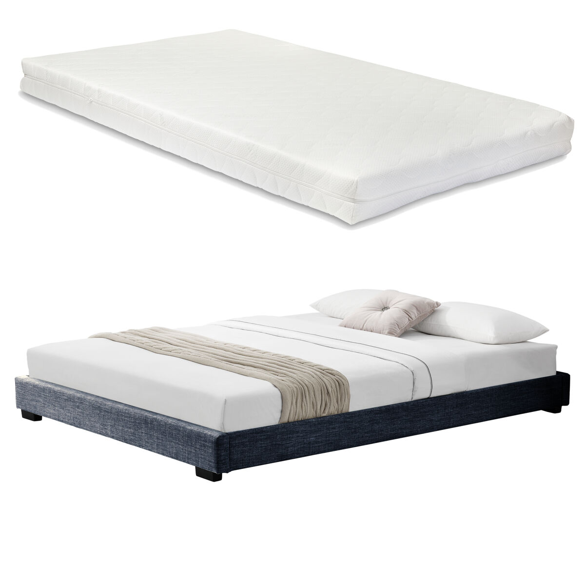 Cоrium cama doble solingen tapizado en piel sintética con colchón de 140 x 200 - gris oscuro