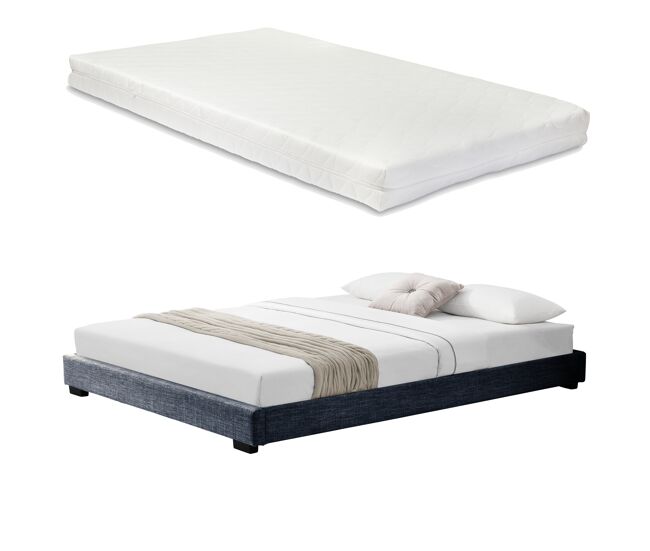 Cоrium cama doble solingen tapizado en piel sintética con colchón de 140 x 200 - gris oscuro
