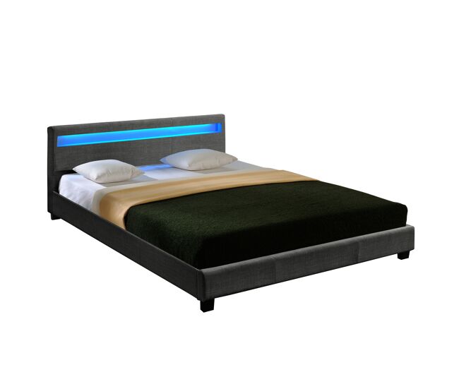 Corium cama doble skagen tapizada en tela con led 180x200cm gris oscuro