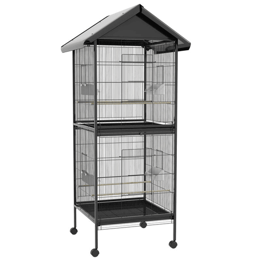 PawHut Gaiola para Pássaros 2 em 1 Gaiola de 2 Andares Convertível em Somente Uma com Rodas 4 Comedouros e 4 Poleiros e Bandejas Amovíveis para Canários 78x75x168 cm Preto PawHut Gaiola para Pássaros 2 em 1 Gaiola de 2 Andares Convertível em Somente Uma com Rodas 4 Comedouros e 4 Poleiros e Bandejas Amovíveis para Canários 78x75x168 cm Preto