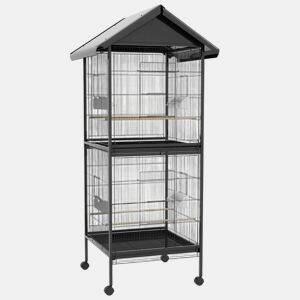 PawHut Gaiola para Pássaros 2 em 1 Gaiola de 2 Andares Convertível em Somente Uma com Rodas 4 Comedouros e 4 Poleiros e Bandejas Amovíveis para Canários 78x75x168 cm Preto