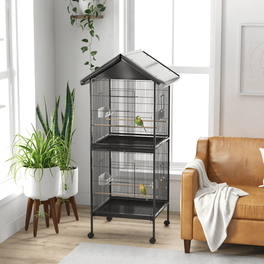 PawHut Gaiola para Pássaros 2 em 1 Gaiola de 2 Andares Convertível em Somente Uma com Rodas 4 Comedouros e 4 Poleiros e Bandejas Amovíveis para Canários 78x75x168 cm Preto PawHut Gaiola para Pássaros 2 em 1 Gaiola de 2 Andares Convertível em Somente Uma com Rodas 4 Comedouros e 4 Poleiros e Bandejas Amovíveis para Canários 78x75x168 cm Preto