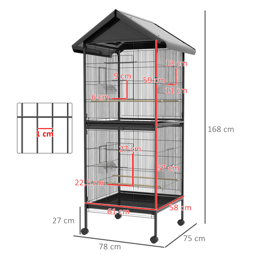 PawHut Gaiola para Pássaros 2 em 1 Gaiola de 2 Andares Convertível em Somente Uma com Rodas 4 Comedouros e 4 Poleiros e Bandejas Amovíveis para Canários 78x75x168 cm Preto PawHut Gaiola para Pássaros 2 em 1 Gaiola de 2 Andares Convertível em Somente Uma com Rodas 4 Comedouros e 4 Poleiros e Bandejas Amovíveis para Canários 78x75x168 cm Preto