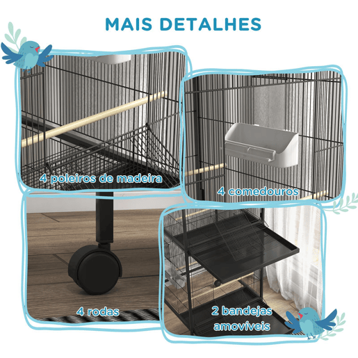 PawHut Gaiola para Pássaros 2 em 1 Gaiola de 2 Andares Convertível em Somente Uma com Rodas 4 Comedouros e 4 Poleiros e Bandejas Amovíveis para Canários 78x75x168 cm Preto PawHut Gaiola para Pássaros 2 em 1 Gaiola de 2 Andares Convertível em Somente Uma com Rodas 4 Comedouros e 4 Poleiros e Bandejas Amovíveis para Canários 78x75x168 cm Preto