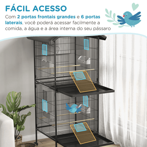 PawHut Gaiola para Pássaros 2 em 1 Gaiola de 2 Andares Convertível em Somente Uma com Rodas 4 Comedouros e 4 Poleiros e Bandejas Amovíveis para Canários 78x75x168 cm Preto PawHut Gaiola para Pássaros 2 em 1 Gaiola de 2 Andares Convertível em Somente Uma com Rodas 4 Comedouros e 4 Poleiros e Bandejas Amovíveis para Canários 78x75x168 cm Preto