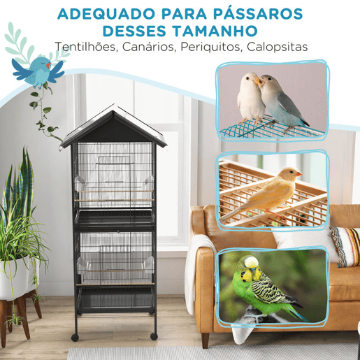 PawHut Gaiola para Pássaros 2 em 1 Gaiola de 2 Andares Convertível em Somente Uma com Rodas 4 Comedouros e 4 Poleiros e Bandejas Amovíveis para Canários 78x75x168 cm Preto PawHut Gaiola para Pássaros 2 em 1 Gaiola de 2 Andares Convertível em Somente Uma com Rodas 4 Comedouros e 4 Poleiros e Bandejas Amovíveis para Canários 78x75x168 cm Preto