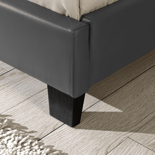 Cama casal Albacete estofada em pele sintética 140x200cm cinzento escuro Corium