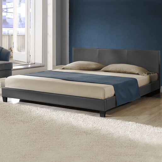 Cama casal Albacete estofada em pele sintética 140x200cm cinzento escuro Corium