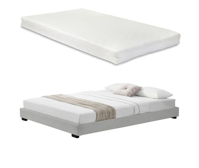 Cоrium cama doble solingen tapizado en piel sintética con colchón de espuma fría 140 x 200 - blanco