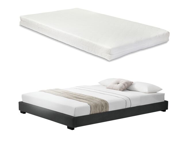 Cоrium cama doble solingen tapizado en piel sintética con colchón de espuma fría 180 x 200 - negro