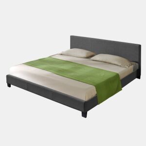 Cama casal Skagen estofada em tecido 140x200cm cinzento escuro Corium