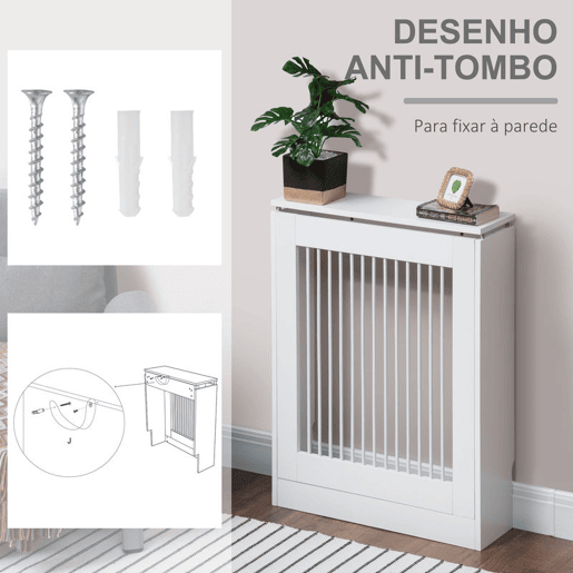 HOMCOM Cobertura de Radiador Cobertura de Radiador Moderno de MDF com Prateleira Superior para Sala de Estar dormitório Escritório 60x18x84 cm Branco