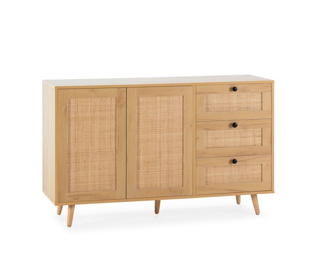 Aparador bella 3 cajones y 2 puertas color roble, 120 cm