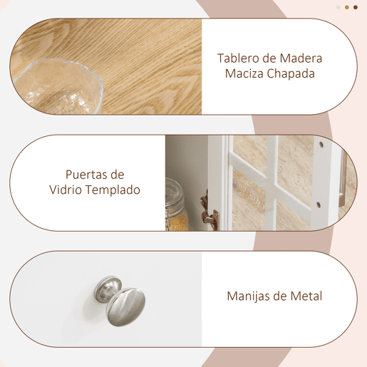HOMCOM Carrinho de Cozinha Ilha de Cozinha com Rodas Multifuncional com 2 Gavetas 3 Portas de Vidro Temperado Suporte para Panos e Temperos 124,5x39,5x90 cm Branco e Madeira